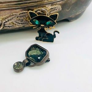 Vintage Black Cat brooch & Crystal Unique Deco Brooch